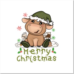 Christmas Cute Cow Merry Christmas Xmas Matching HO HO HO Posters and Art